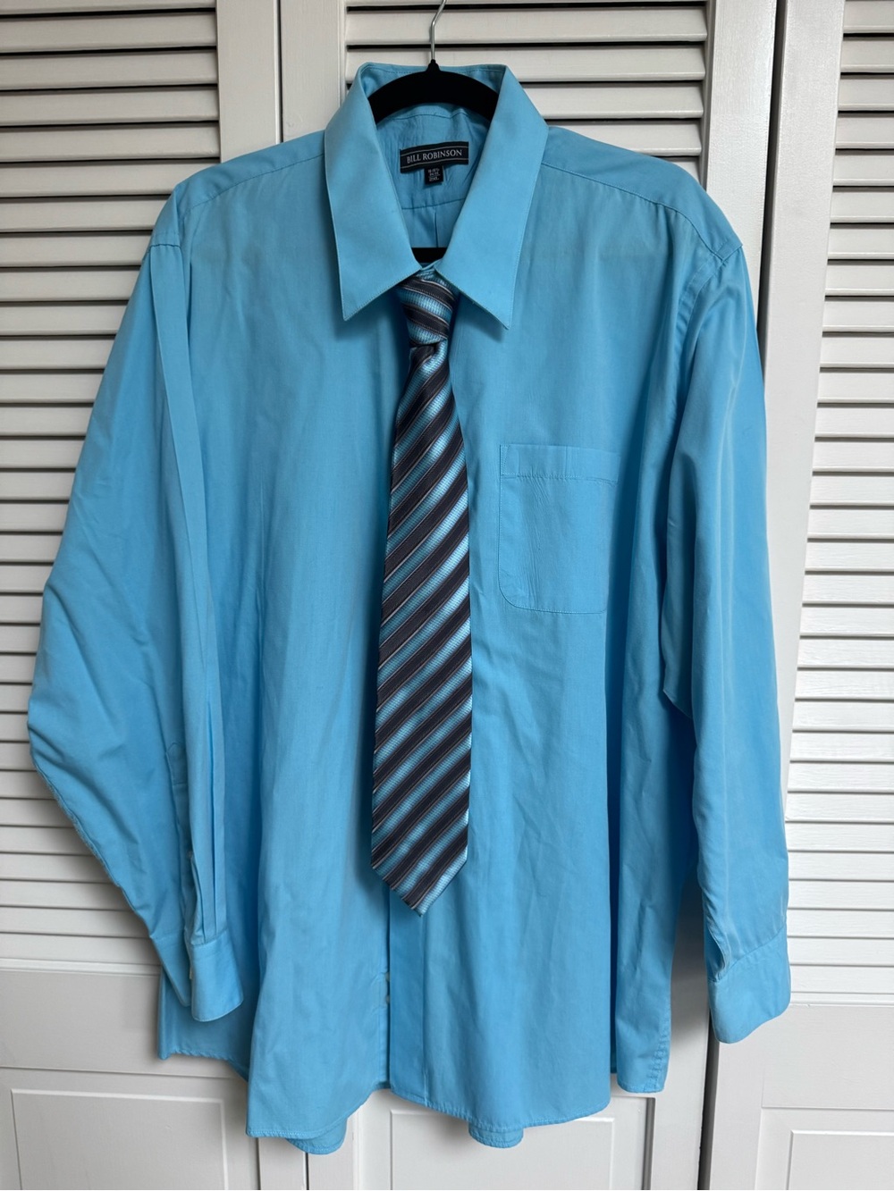 Bill Robinson Men’s Bright Blue Dress Shirt & Matching Tie! 18/18 1/2 34/35 2XL